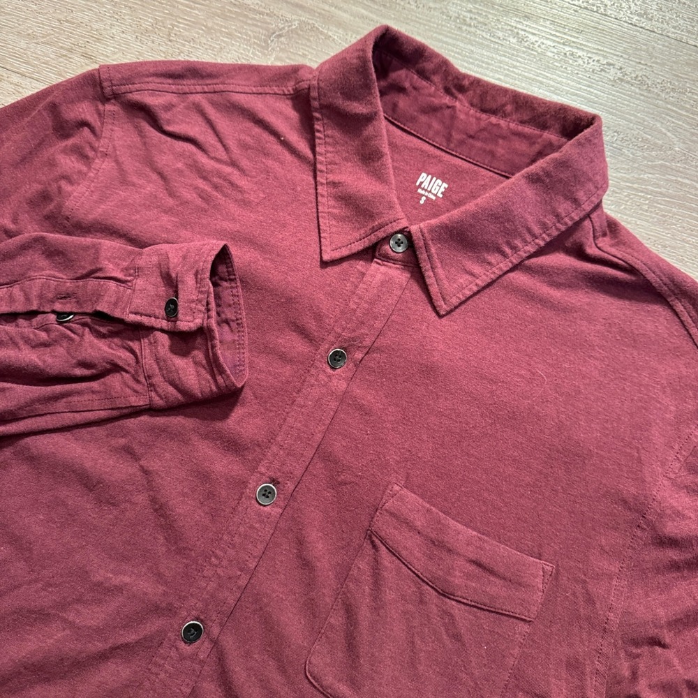 PAIGE Shirt Mens Small Burgundy Cotton Viscose Casual Stretch Performance Soft